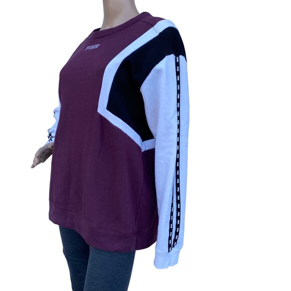 PINK Victoria's Secret Colorblock Crewneck Sweatshirt M Maroon & White Pullover - Picture 3 of 6